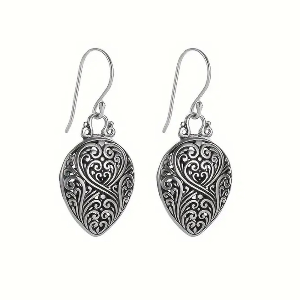 Trendy Retro Ethnic Tribal Silvertone Carved Pattern Dangle Hook